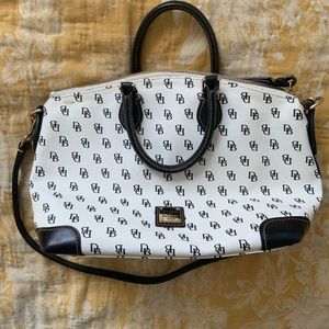 Dooney and Bourke Large Pebbled leather logo bag black and white red interior